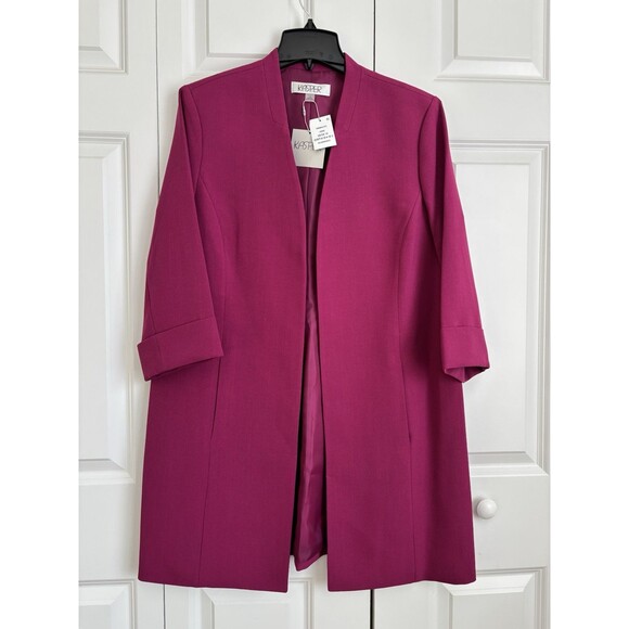KASPER WOMENS OPEN FRONT JACKET-BLAZER CERISE 3/4 SLEEVE POCKETS PLUS SIZE 14 - Picture 1 of 7